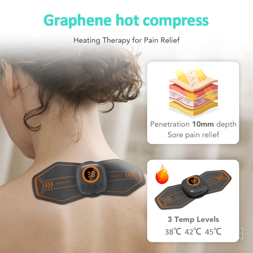 Smart Wireless TENS & EMS Neck Massager With 3 Level Heat, Portable EMS Muscle Stimulator Cervical Vertebra Back Body Massage