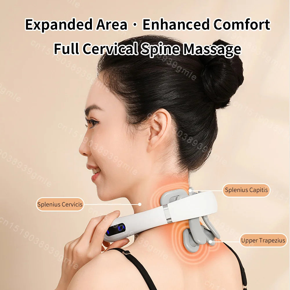 Neck Massager Electric Microcurrent Multi-Head Replaceable Wireless Knead Shiatsu Heating Vibration Cervical Shoulder Massager