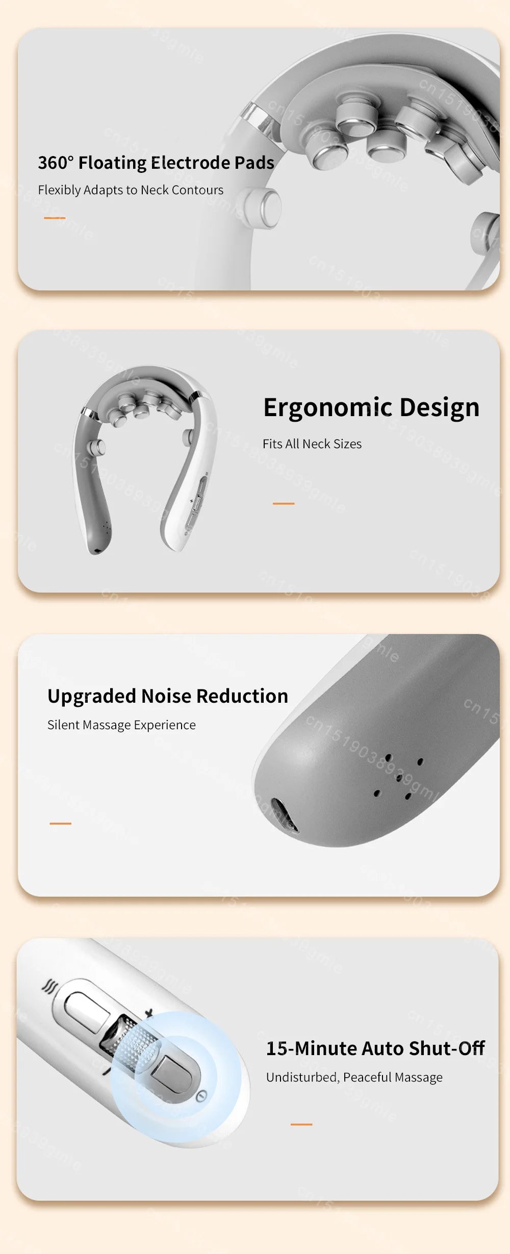 Neck Massager Electric Microcurrent Multi-Head Replaceable Wireless Knead Shiatsu Heating Vibration Cervical Shoulder Massager