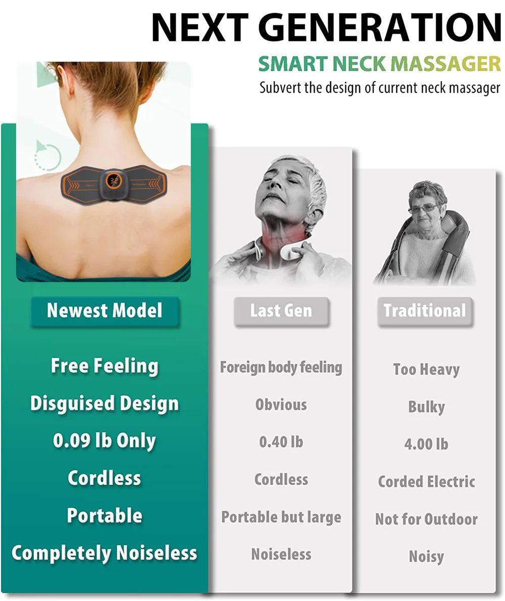 Smart Wireless TENS & EMS Neck Massager With 3 Level Heat, Portable EMS Muscle Stimulator Cervical Vertebra Back Body Massage