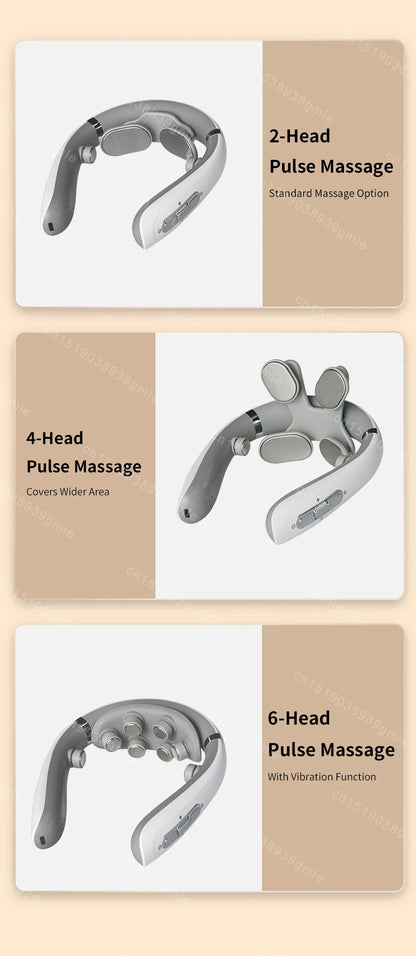 Neck Massager Electric Microcurrent Multi-Head Replaceable Wireless Knead Shiatsu Heating Vibration Cervical Shoulder Massager