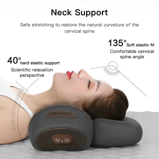 Okayso Electric Neck Massager Cervical Pillow Hot Compress Neck Stretch Heating Vibration Neck Shoulder Massager Traction Pillow