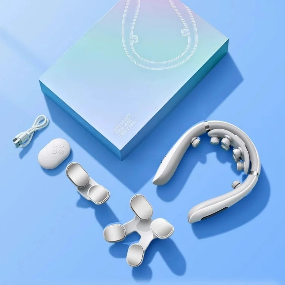 Neck Massager Electric Microcurrent Multi-Head Replaceable Wireless Knead Shiatsu Heating Vibration Cervical Shoulder Massager