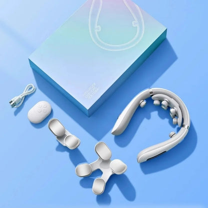 Neck Massager Electric Microcurrent Multi-Head Replaceable Wireless Knead Shiatsu Heating Vibration Cervical Shoulder Massager