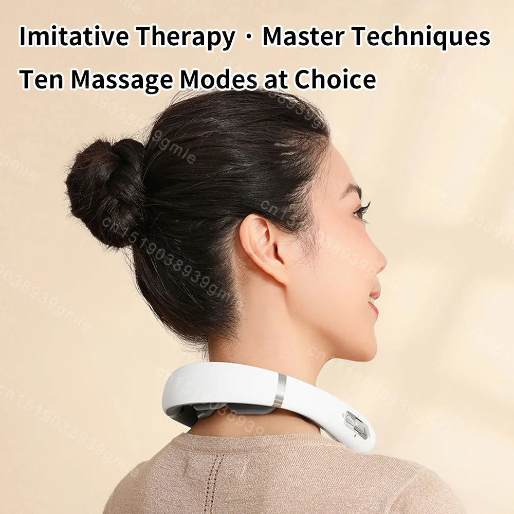 Neck Massager Electric Microcurrent Multi-Head Replaceable Wireless Knead Shiatsu Heating Vibration Cervical Shoulder Massager