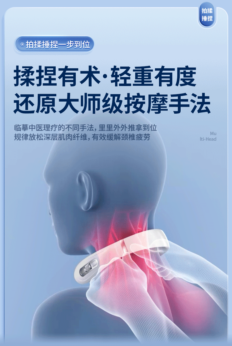 Neck Massager Electric Microcurrent Multi-Head Replaceable Wireless Knead Shiatsu Heating Vibration Cervical Shoulder Massager