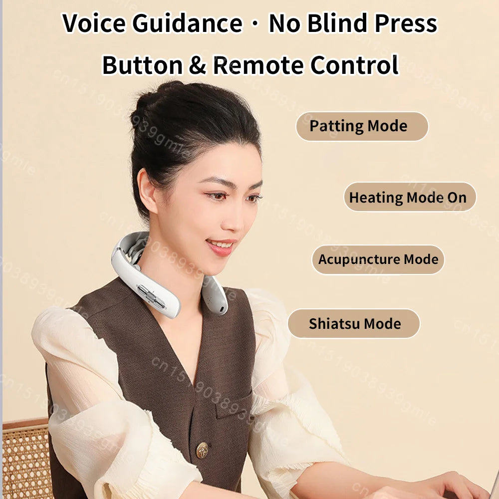 Neck Massager Electric Microcurrent Multi-Head Replaceable Wireless Knead Shiatsu Heating Vibration Cervical Shoulder Massager
